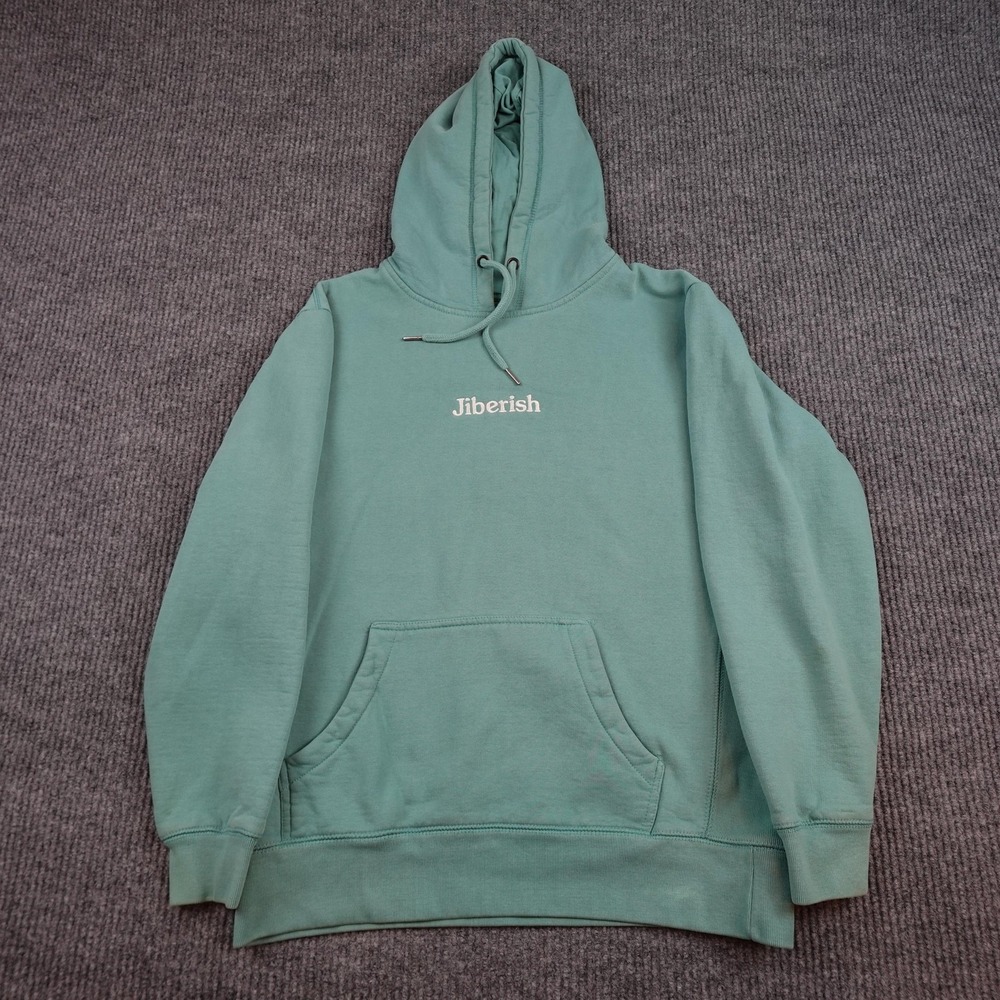 Jiberish Hoodie Mens Large Green Fleece Pullover Sweatshirt Embroidered Logo